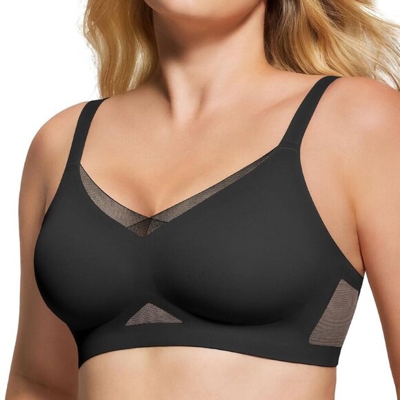 Jewelry - Womens Bra No Underwire Seamless Wireless Bra with Soft Support V Neck Mesh Bras